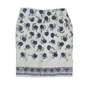 Ann Taylor Loft Skirt Womens Size 10 White Blue Floral Pencil with Pockets